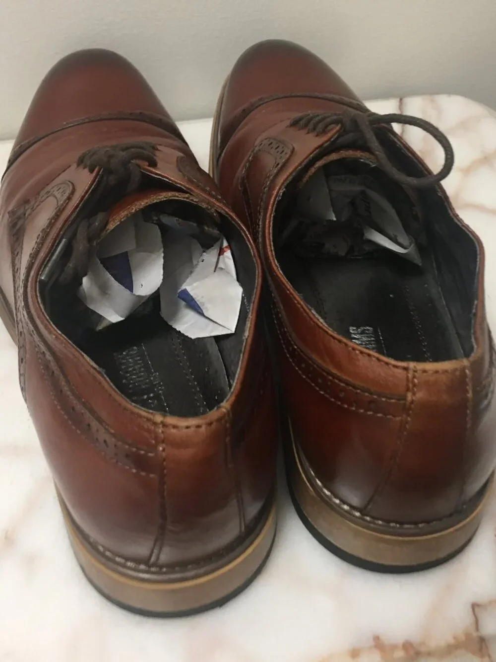 StacyAdams cognac brown leather cap toe dress shoes